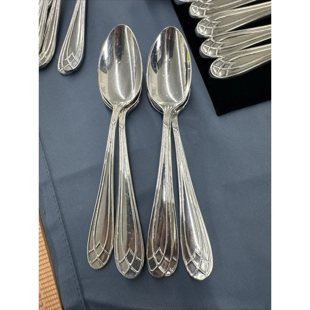 The Main Course Flatware Japan Geometric Art Deco Acclaim Stainless  35 Pieces